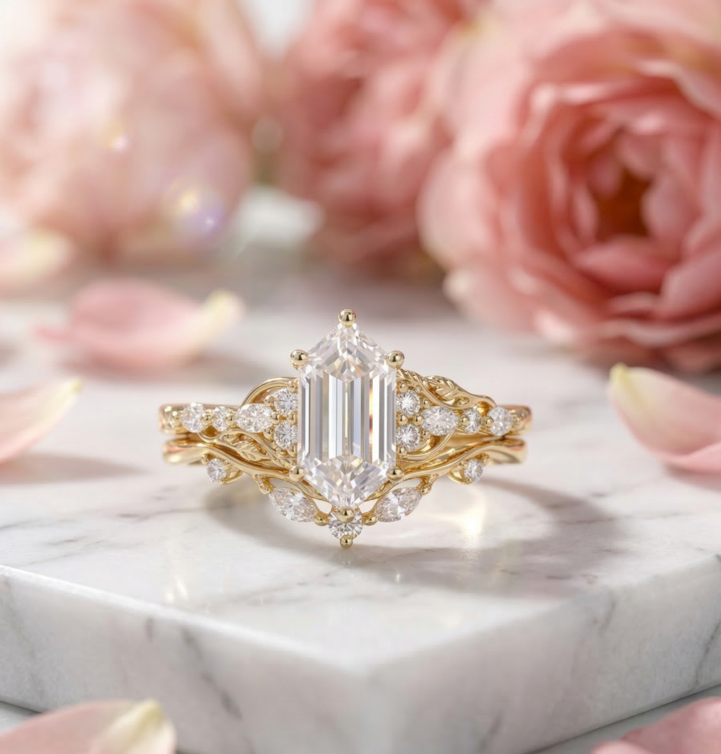 1.61 Ct Hexagon Lab Grown Diamond Engagement Ring Set
