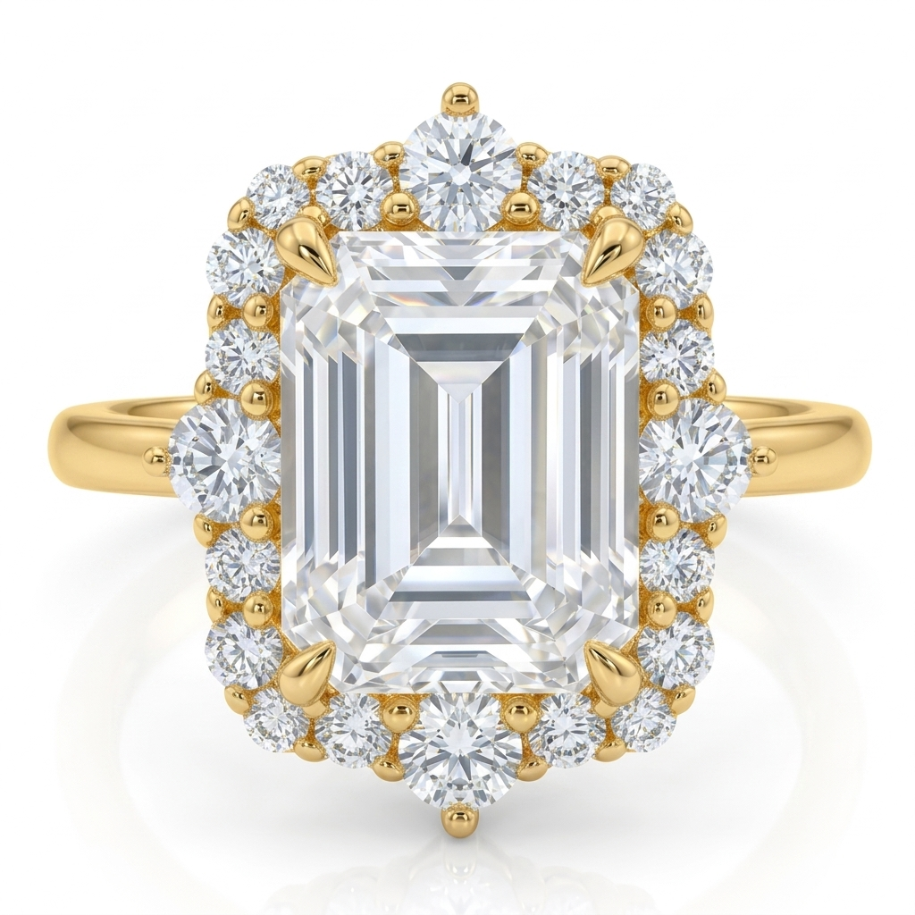 3.50 ct Emerald Lab-Grown Engagement Ring – Vintage Yellow Gold