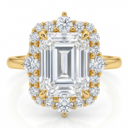 3.50 ct Emerald Lab-Grown Engagement Ring – Vintage Yellow Gold