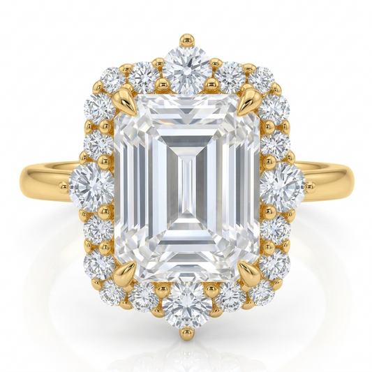 3.50 ct Emerald Lab-Grown Engagement Ring – Vintage Yellow Gold