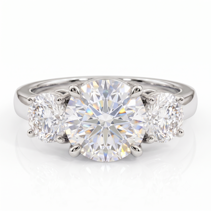 3.00ct Round cut Natural Three Stone Diamond Engagement Ring