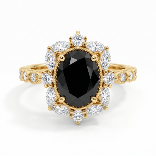 2.00ct Oval Halo Black Spinel Engagement Ring