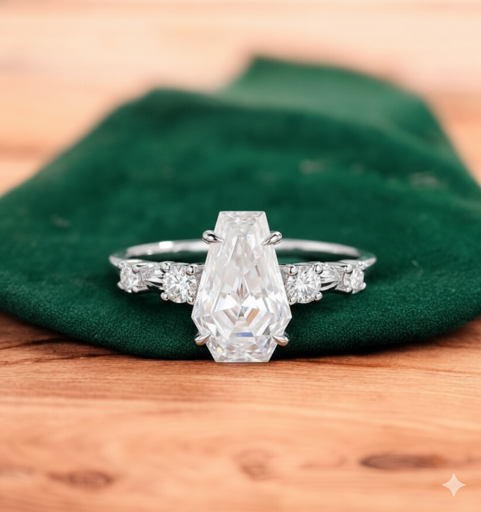 2.0ct Coffin Cut Lab Grown Diamond Engagement Ring • Unique Bridal Ring