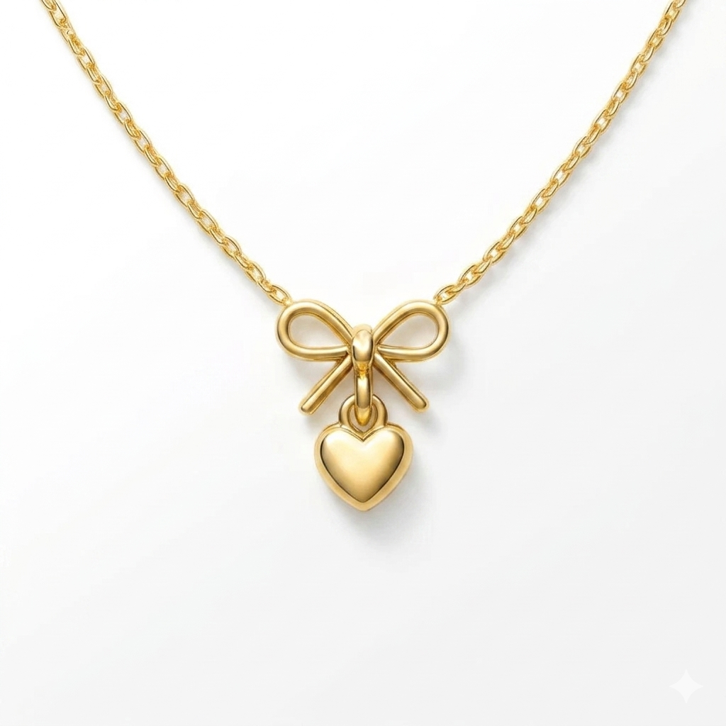 14K Rose Gold Heart Bow Necklace | Elegant Minimalist Jewelry