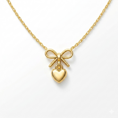 14K Rose Gold Heart Bow Necklace | Elegant Minimalist Jewelry