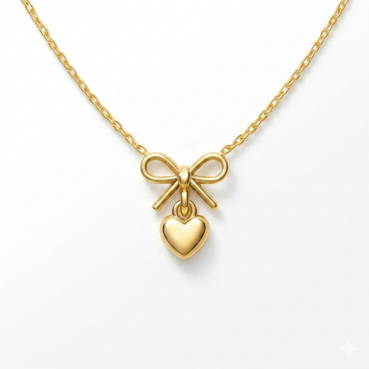 14K Rose Gold Heart Bow Necklace | Elegant Minimalist Jewelry