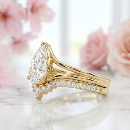 2.20 ct Pear Shaped Lab Grown Diamond Split Shank Ring Set