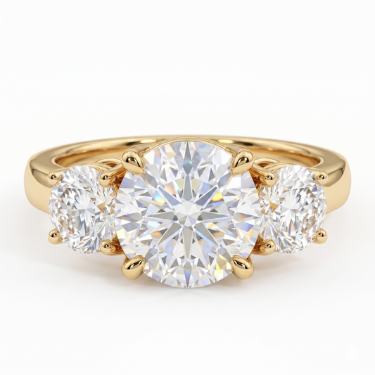 3.00ct Round cut Natural Three Stone Diamond Engagement Ring