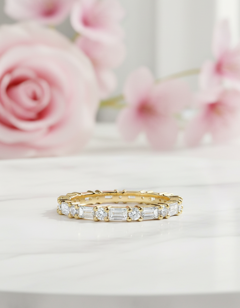 1.00 Ct Round & Baguette Lab Diamond Eternity Band – 14K Gold
