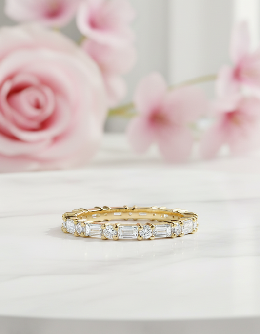 1.00 Ct Round & Baguette Lab Diamond Eternity Band – 14K Gold