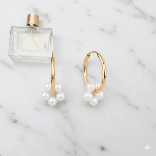 Pearl Hoop Earrings • Gold Hoop Earrings with Pearl Cluster