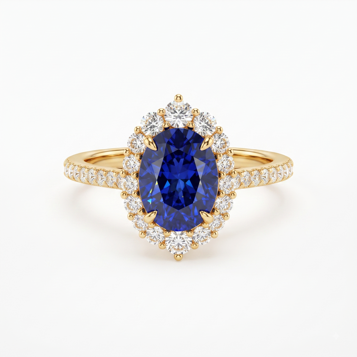 3 CT Oval Sapphire Blue CZ Halo Ring in 14K Gold