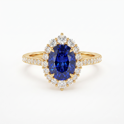 3 CT Oval Sapphire Blue CZ Halo Ring in 14K Gold