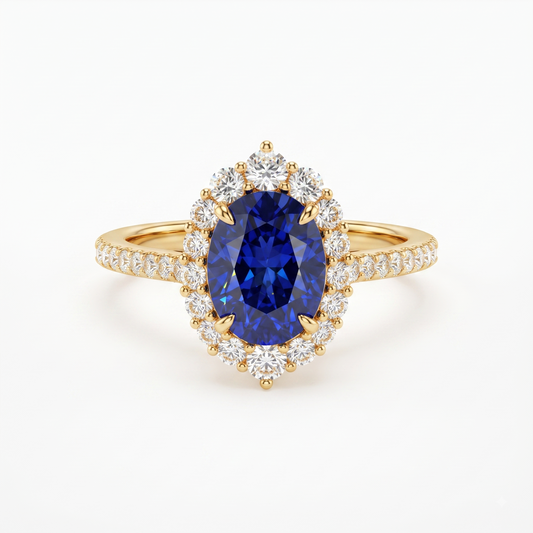3 CT Oval Sapphire Blue CZ Halo Ring in 14K Gold