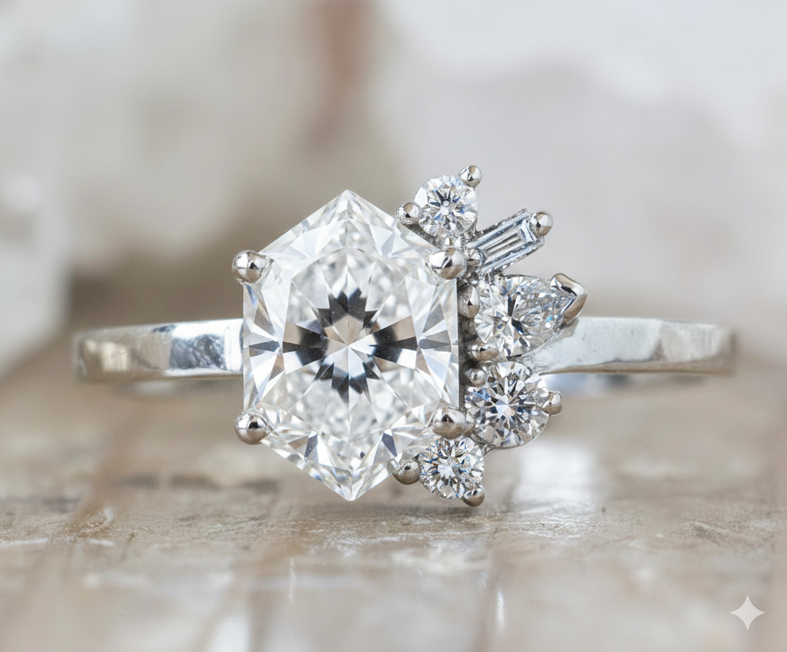 1.90 Ct Hexagon Lab Grown Diamond Engagement Ring