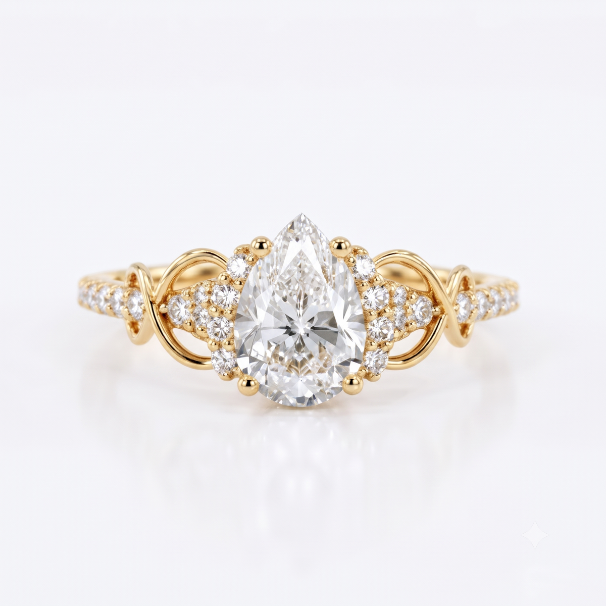 1.00CT Pear Cut Lab Grown Diamond Floral Engagement Ring
