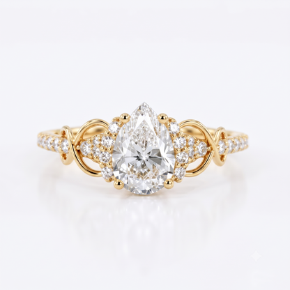 1.00CT Pear Cut Lab Grown Diamond Floral Engagement Ring