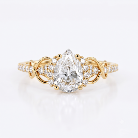 1.00CT Pear Cut Lab Grown Diamond Floral Engagement Ring