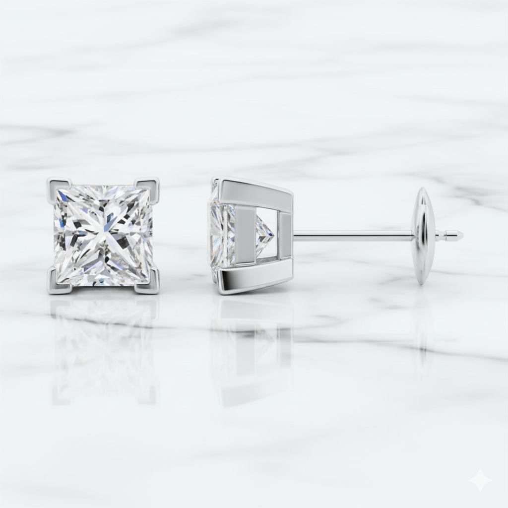 2.00ct Princess Cut Lab Grown Diamond Stud Earrings