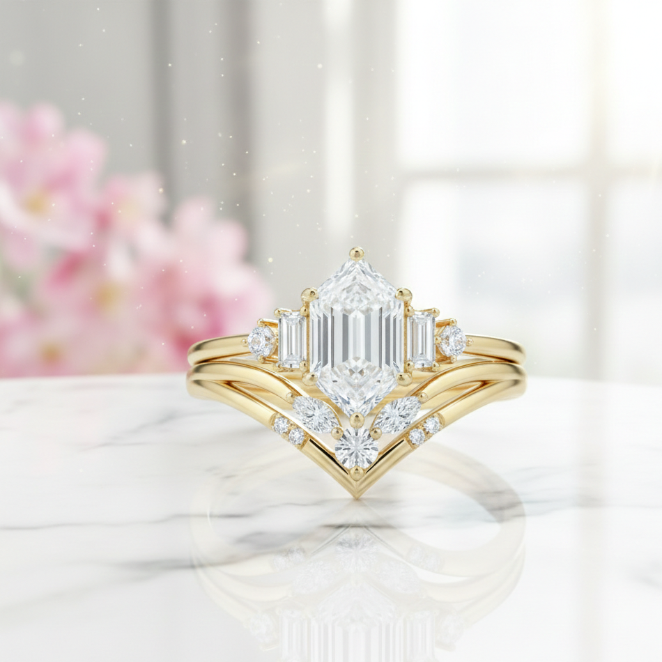 1.920CT Hexagon Lab-Grown Diamond Engagement Ring Set