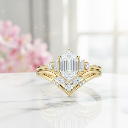 1.920CT Hexagon Lab-Grown Diamond Engagement Ring Set