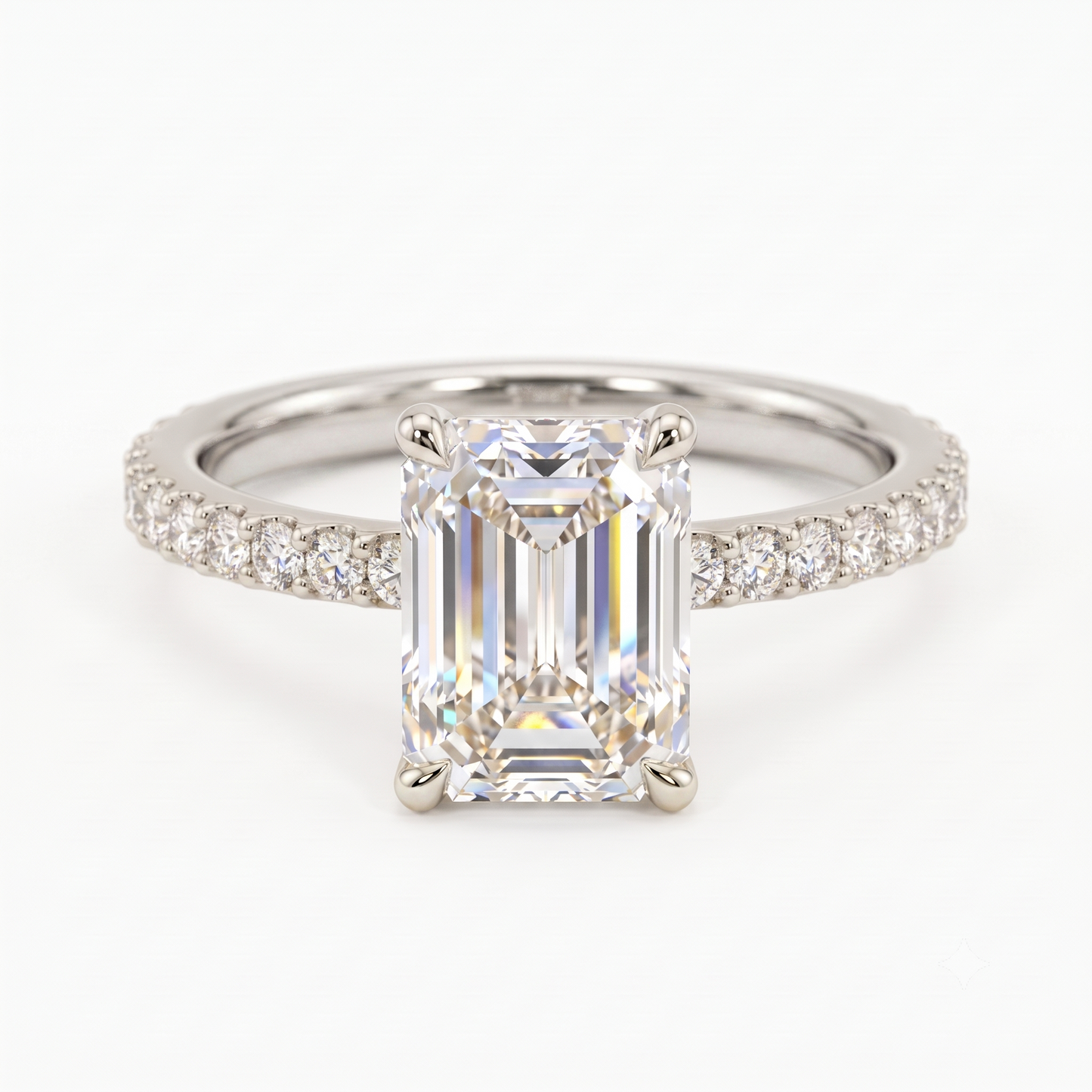 2.0ct Emerald cut  Lab Grown Diamond Solitaire Engagement Ring with Hidden Halo Pave Setting