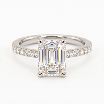 2.0ct Emerald cut  Lab Grown Diamond Solitaire Engagement Ring with Hidden Halo Pave Setting