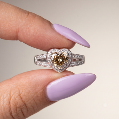 1.100ct Heart Champagne Lab Grown Diamond Halo Engagement Ring