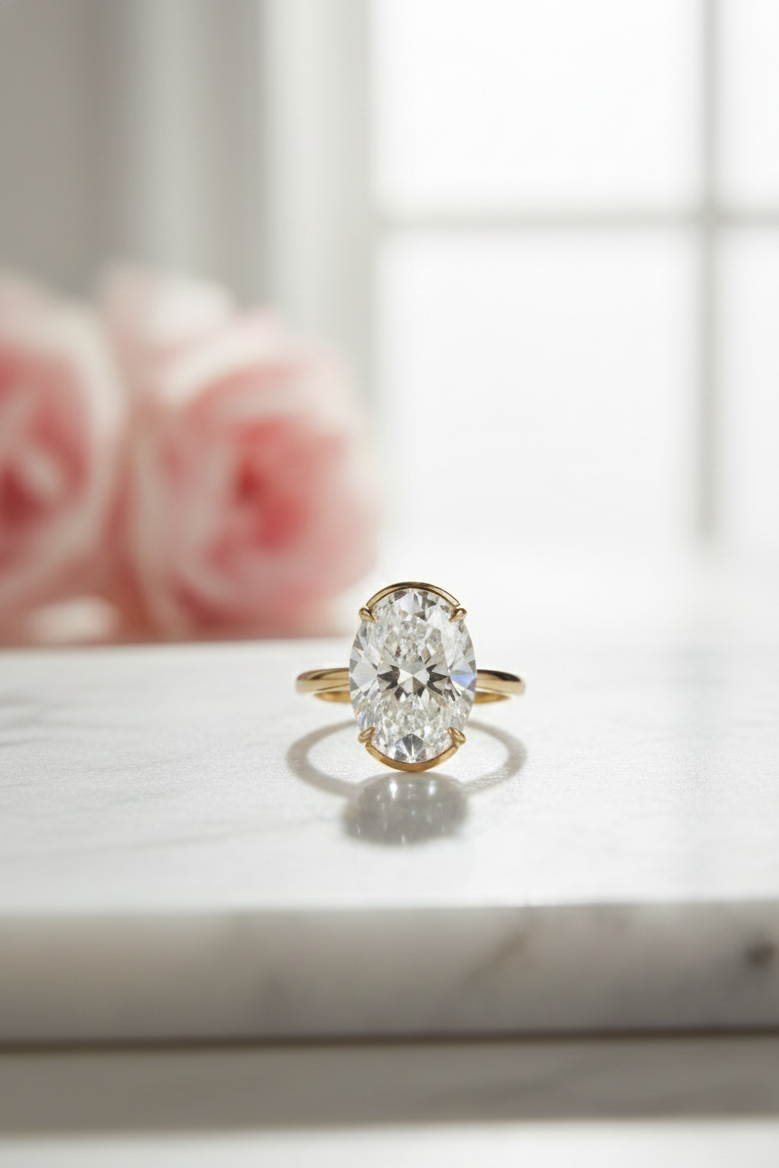 1.50CT Oval Cut Lab-Grown Engagement Ring – 14K Gold Solitaire Ring
