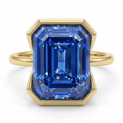 2.00ct Blue Emerald Cut Lab Sapphire Engagement Ring