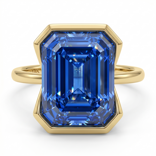2.00ct Blue Emerald Cut Lab Sapphire Engagement Ring