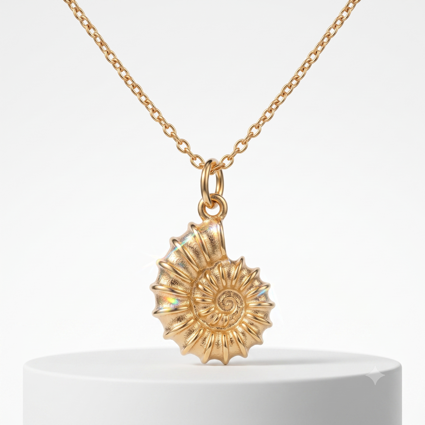 14K Gold Nautilus Shell Necklace - Spiral Shell Pendant