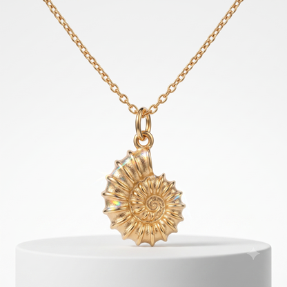 14K Gold Nautilus Shell Necklace - Spiral Shell Pendant