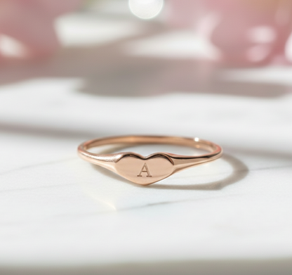 Custom Initial Heart Ring – 14K Gold Personalized Band