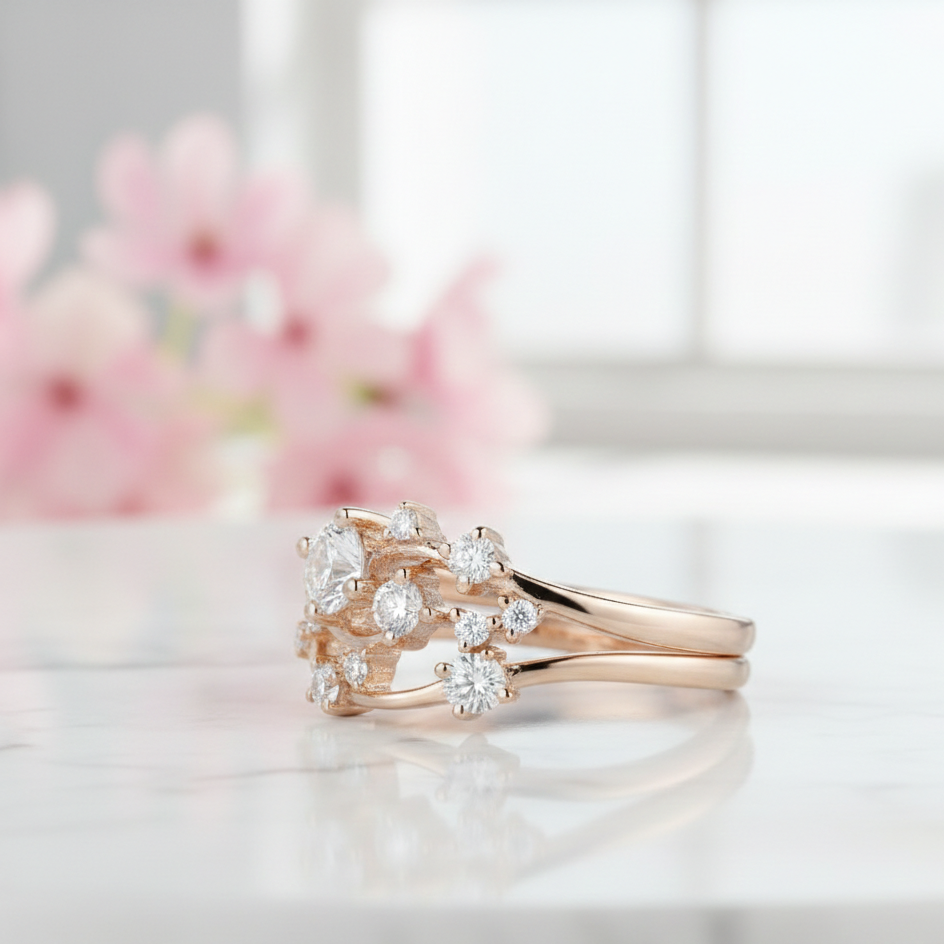 0.480 Ct Round Cut Moissanite Engagement Ring Set – Twig Bridal Set