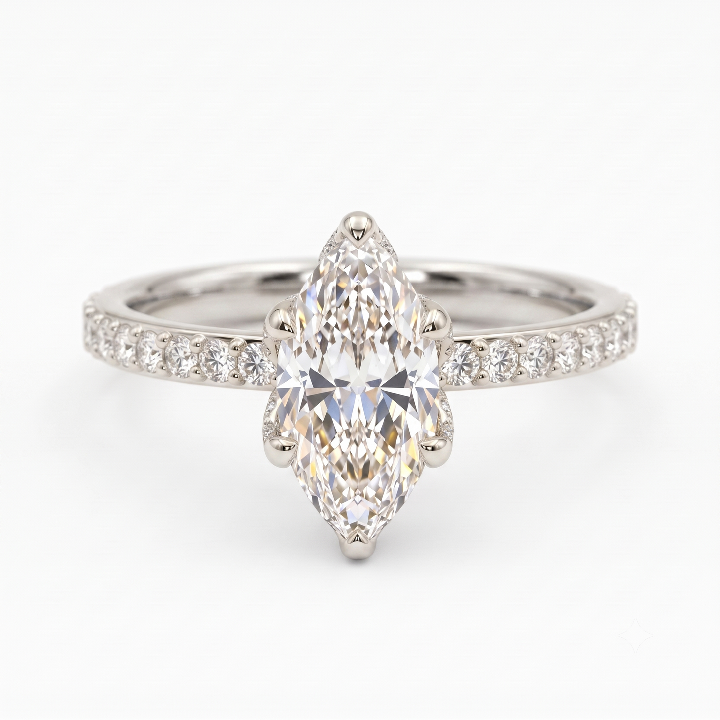 1.650 ct Marquise Cut  Lab Grown Diamond Solitaire Engagement Ring, Pave Wedding Ring