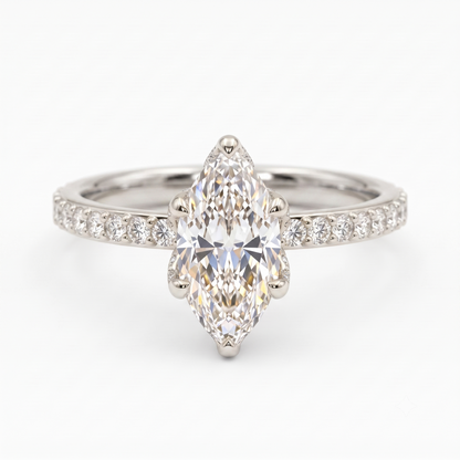 1.650 ct Marquise Cut  Lab Grown Diamond Solitaire Engagement Ring, Pave Wedding Ring