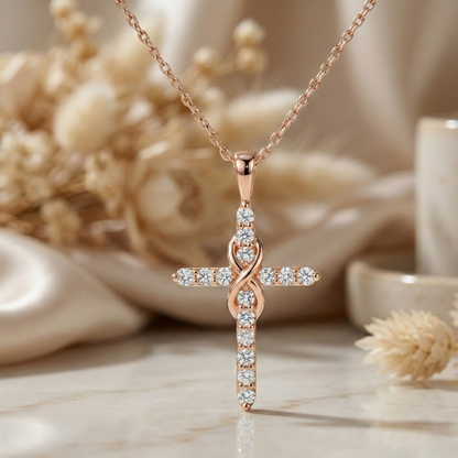 0.150 Ct 14K Solid Gold Lab-Grown Cross Necklace