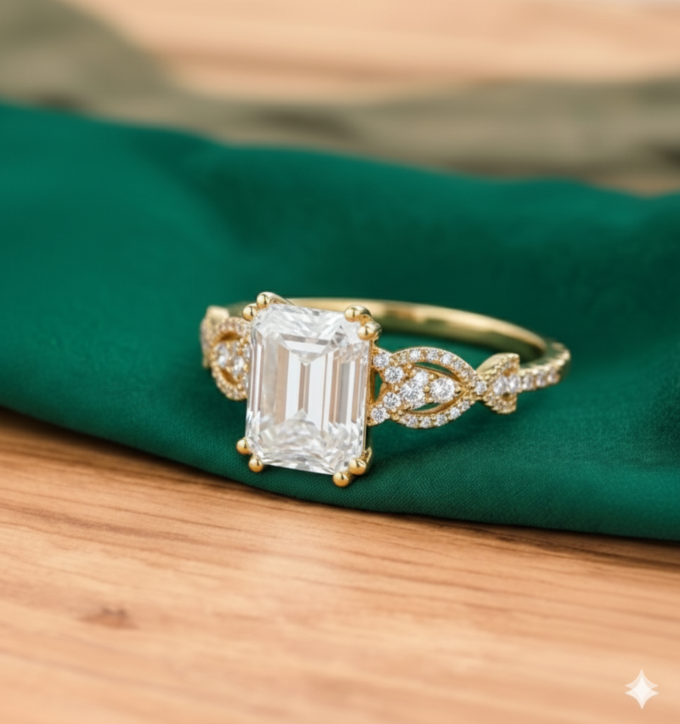 1.6CT Emerald Cut Lab Grown Diamond Engagement Ring
