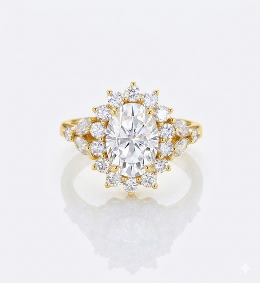 3CT Oval Lab Grown Diamond Cluster Engagement Ring • Vintage Rose Gold Art Deco Bridal Ring