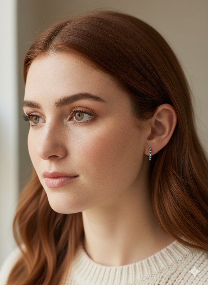 Alternating Lab Grown Diamond & Sapphire Petite Hoop Earrings