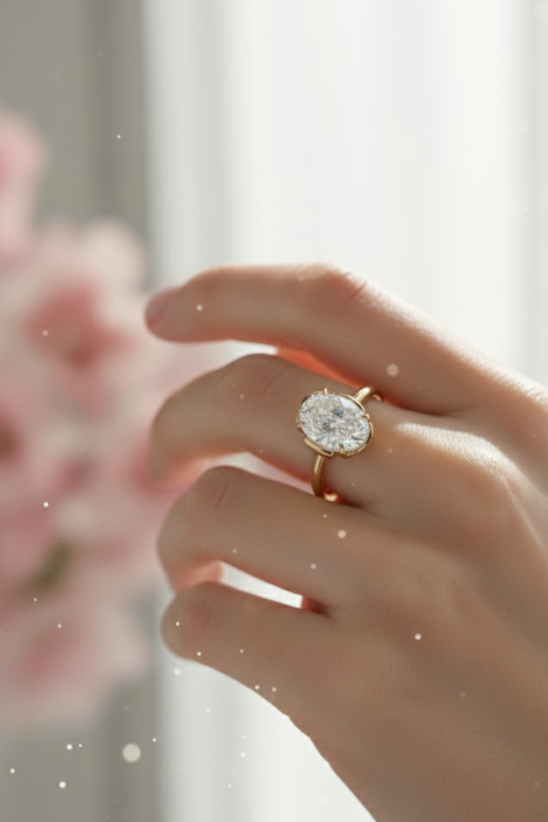 1.50 Carat Oval Lab-Grown Engagement Ring – 14K Gold Promise Ring