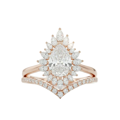 1.80 Ct Pear Cut Floral Halo Lab-Grown Ring Set
