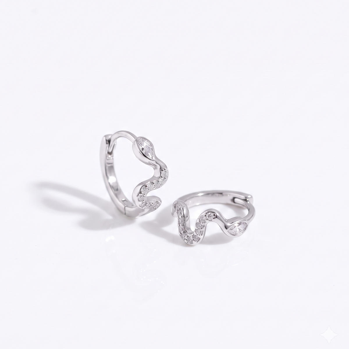 0.50 Ct Lab Grown Diamond Wave Huggie Hoop Earrings | 14K Gold | Oval & Round Cut