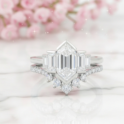 1.65 Ct Hexagon Lab Grown Diamond Engagement Ring Set
