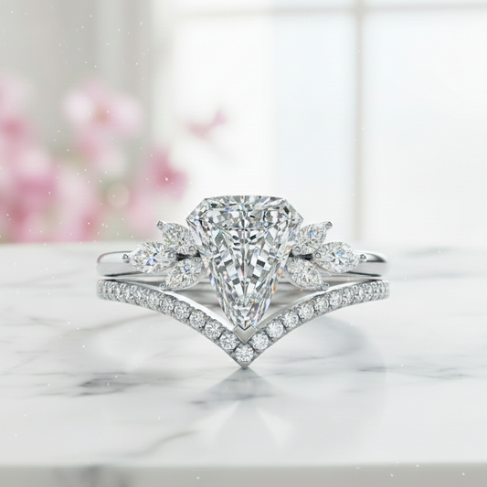 2.10 Ct Shield Cut Moissanite Ring Set Engagement Bridal Set