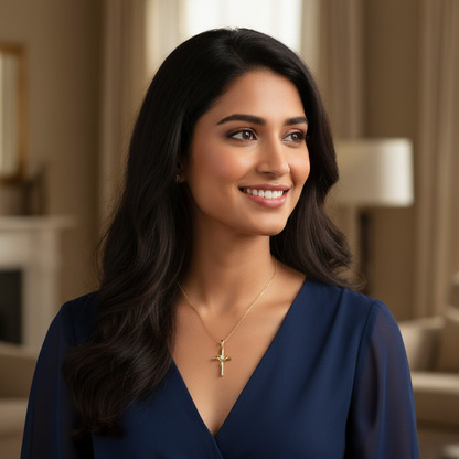 0.050 Ct Cross Necklace 14K Solid Gold