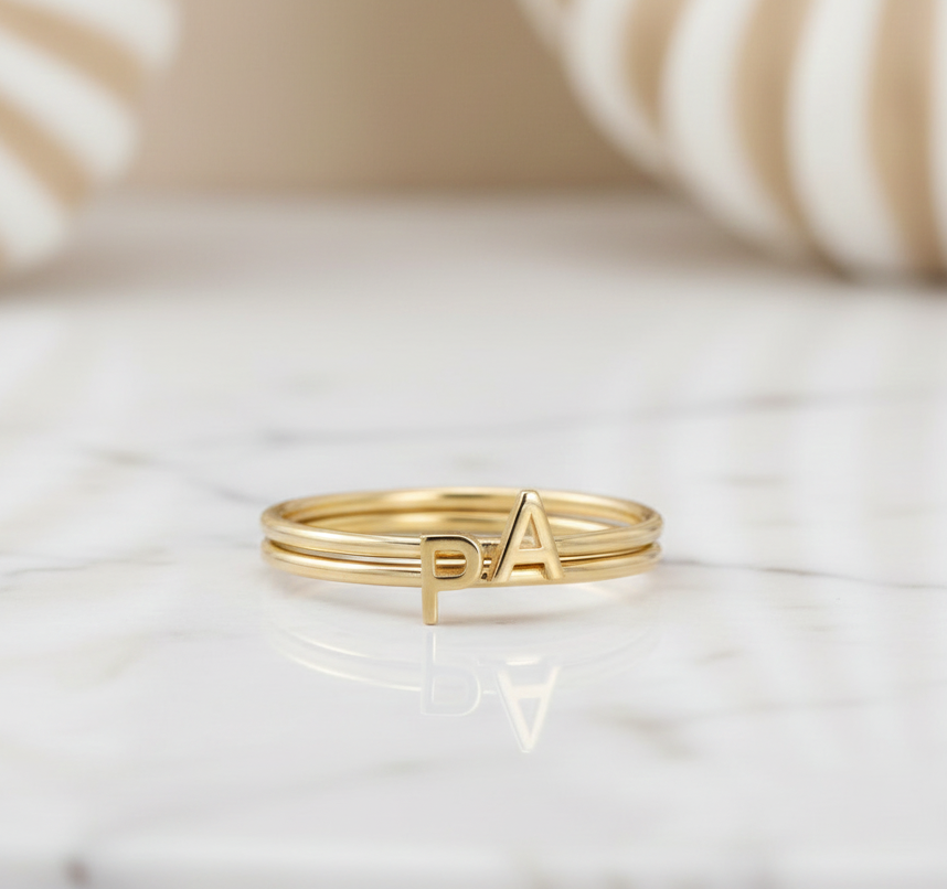14K Solid Gold Custom Letter Ring – Inez Initial Minimal Ring