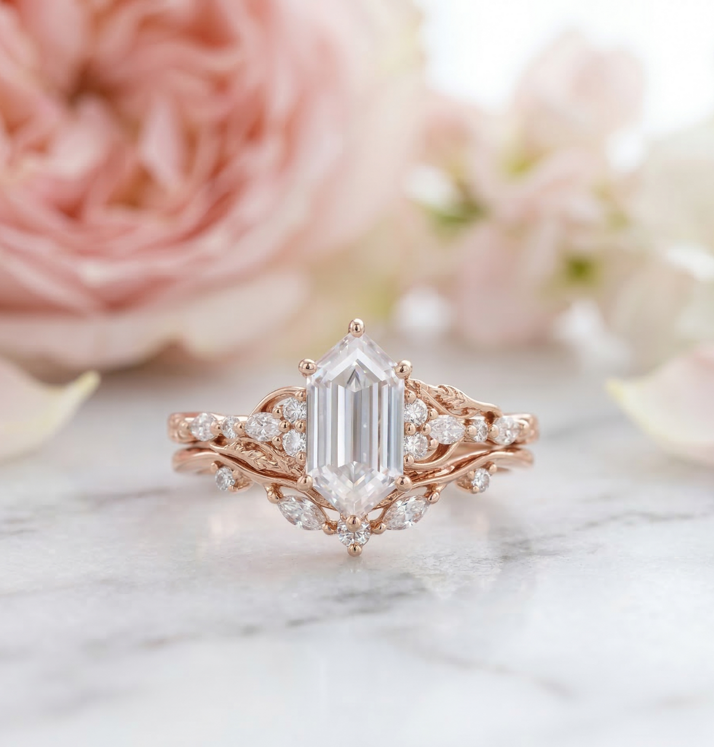1.61 Ct Hexagon Lab Grown Diamond Engagement Ring Set