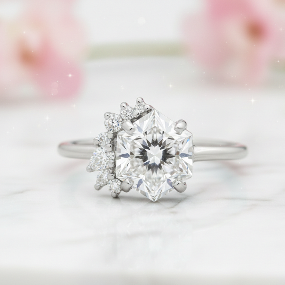 1.700ct Hexagon Lab Grown Diamond Engagement Ring